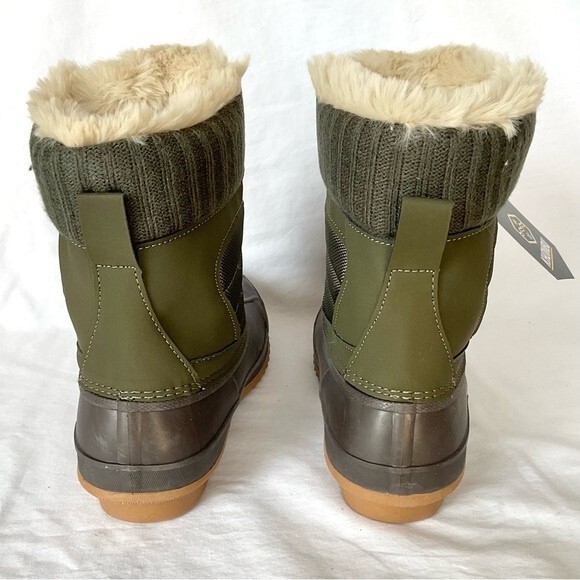 Khombu Faux Fur Duck Boots Booties Kathleen Waterproof Olive Green Sz 11 New - Picture 3 of 9